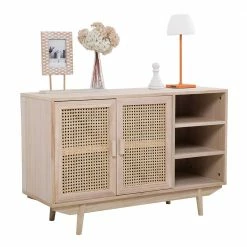 100x65x36 2-türige Kommode Mit Drei Offenen Fächern - Oncinasa -Lana Sales 100x65x36 2 tuerige kommode mit drei offenen faechern in natur mit rattan oncinasa 02