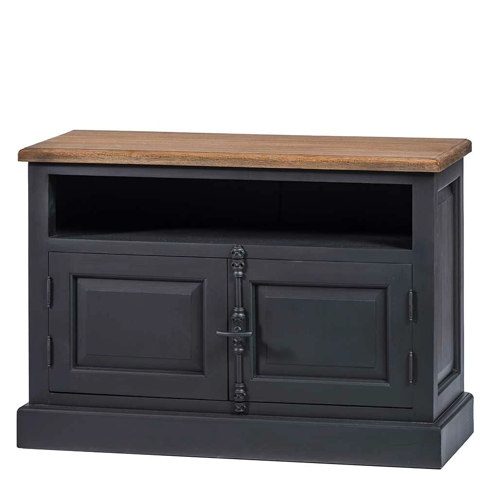 100x70x40 TV Kommode In Schwarz & Teak - Niovan 3 100x70x40 TV Kommode In Schwarz & Teak - Niovan
