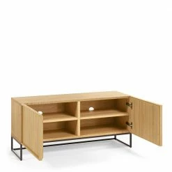 112x51x42 2-türiges TV Lowboard In Eiche - Ravilon -Lana Sales 112x51x42 2 tueriges tv lowboard in eiche furnier mit buegelgestell ravilon 02