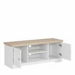 120 Cm Langes TV Lowboard In Weiß & Eiche - Akedra -Lana Sales 120 cm langes tv lowboard in weiss eiche landhaus look akedra 03