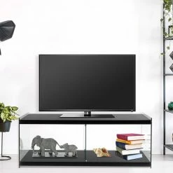 120x45x60 TV Regal In Schwarz Lackiert - Voreno -Lana Sales 120x45x60 tv regal in schwarz lackiert mit glas wangen transparent voreno 02