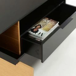 120x50x45 TV Bank In Schwarz & Eiche Dekor - Dicunda -Lana Sales 120x50x45 tv bank in schwarz eiche dekor aus metall mdf dicunda 04