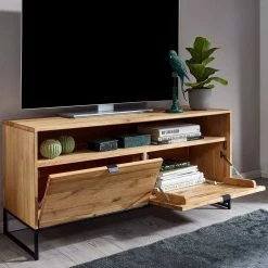 120x57x40 TV Unterschrank Aus Massiver Wildeiche - Varzado -Lana Sales 120x57x40 tv unterschrank aus massiver wildeiche natur metall schwarz varzado 02
