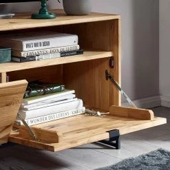 120x57x40 TV Unterschrank Aus Massiver Wildeiche - Varzado -Lana Sales 120x57x40 tv unterschrank aus massiver wildeiche natur metall schwarz varzado 03