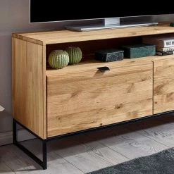 120x57x40 TV Unterschrank Aus Massiver Wildeiche - Varzado -Lana Sales 120x57x40 tv unterschrank aus massiver wildeiche natur metall schwarz varzado 04
