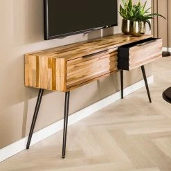 130x57x30 TV Lowboard Aus Teak - 2 Schubladen - Fire -Lana Sales 130x57x30 tv lowboard aus teak 2 schubladen mit viel bodenfreiheit fire 02