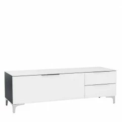 135cm Breites TV Board In Weiß Glas & Schwarz - Prosica -Lana Sales 135cm breites tv board in weiss glas schwarz mit metallgriffen prosica 04