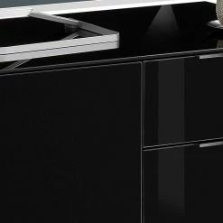 135x44x46 Lowboard In Schwarz Glas - Saspan -Lana Sales 135x44x46 lowboard in schwarz glas eiche dekor mit klappe schubladen saspan 03