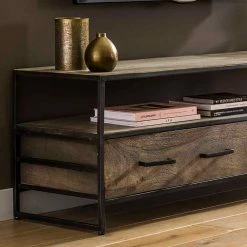 135x45x40 TV Kommode Aus Grey Wash Akazie - Lixiam -Lana Sales 135x45x40 tv kommode aus grey wash akazie und metall industrial style lixiam 03