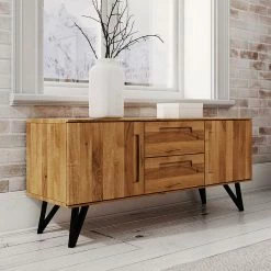 136x61x45 Kombi-Kommode Aus Wildeiche & Stahl - Mandirov -Lana Sales 136x61x45 kombi kommode aus wildeiche stahl in natur schwarz mandirov 02