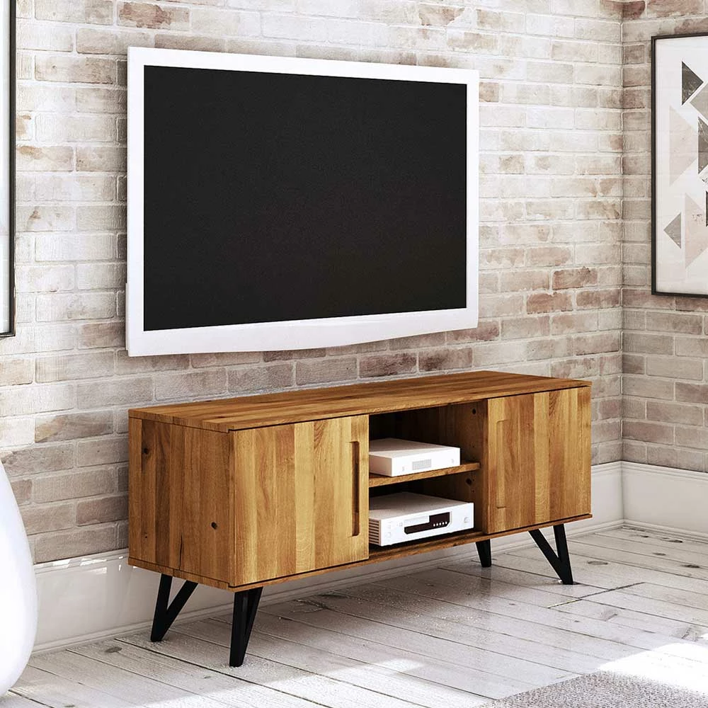 136x61x45 TV Element aus massiver Wildeiche - Mandirov 136x61x45 TV Element Aus Massiver Wildeiche - Mandirov -Lana Sales 136x61x45 tv element aus massiver wildeiche mit stahlbeinen in schwarz mandirov 02