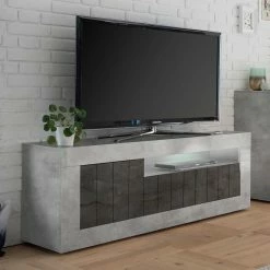 138cm TV Bank In Dunkelgrau & Beton Grau - Uxena -Lana Sales 138cm tv bank in dunkelgrau beton grau mit fach 3 tueren uxena 02