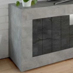 138cm TV Bank In Dunkelgrau & Beton Grau - Uxena -Lana Sales 138cm tv bank in dunkelgrau beton grau mit fach 3 tueren uxena 03