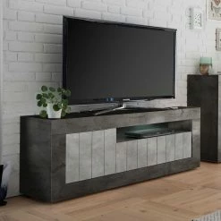 138x56x43 TV Unterschrank In Grau Zweifarbig - Dionassa -Lana Sales 138x56x43 tv unterschrank in grau zweifarbig 3 tuerig fach dionassa 02