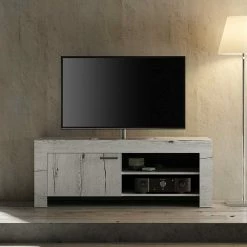 140cm Schmales TV Board In Weißeiche - Izento -Lana Sales 140cm schmales tv board in weisseiche holz dekor mit tuer 2 faechern izento 01