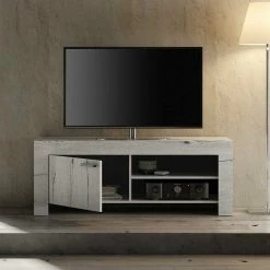 140cm Schmales TV Board In Weißeiche - Izento -Lana Sales 140cm schmales tv board in weisseiche holz dekor mit tuer 2 faechern izento 02