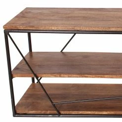 140x47x40 TV Tisch Regal Aus Massivholz & Stahl - Offia -Lana Sales 140x47x40 tv tisch regal aus massivholz stahl loft design offia 03