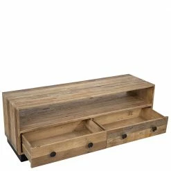 140x50x44 TV Bank Mit Fach & Zwei Schubladen - Dulcinus -Lana Sales 140x50x44 tv bank mit fach zwei schubladen aus recyclingholz pinie dulcinus 03