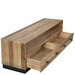 140x50x44 TV Bank Mit Fach & Zwei Schubladen - Dulcinus -Lana Sales 140x50x44 tv bank mit fach zwei schubladen aus recyclingholz pinie dulcinus 04