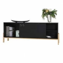 140x52x35 TV Lowboard In Schwarz & Pinie Natur - Estrevin -Lana Sales 140x52x35 tv lowboard in schwarz pinie natur mit schiebetuer estrevin 02