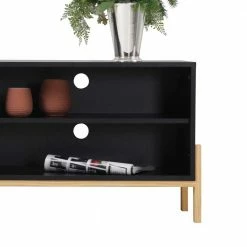 140x52x35 TV Lowboard In Schwarz & Pinie Natur - Estrevin -Lana Sales 140x52x35 tv lowboard in schwarz pinie natur mit schiebetuer estrevin 04