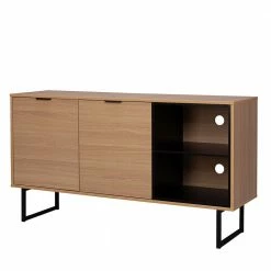 140x76x40 TV Phonoschrank In Eiche & Schwarz - Brausca