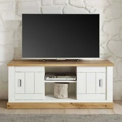 146x60x46 TV Board Im Landhausstil - Helkaska -Lana Sales 146x60x46 tv board im landhausstil in weiss dekor wildeiche helkaska 03