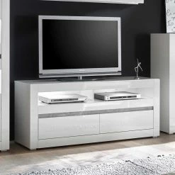 Lana Sales -Lana Sales 150cm breites tv board in hochglanz weiss mit beton dekor mextra 01