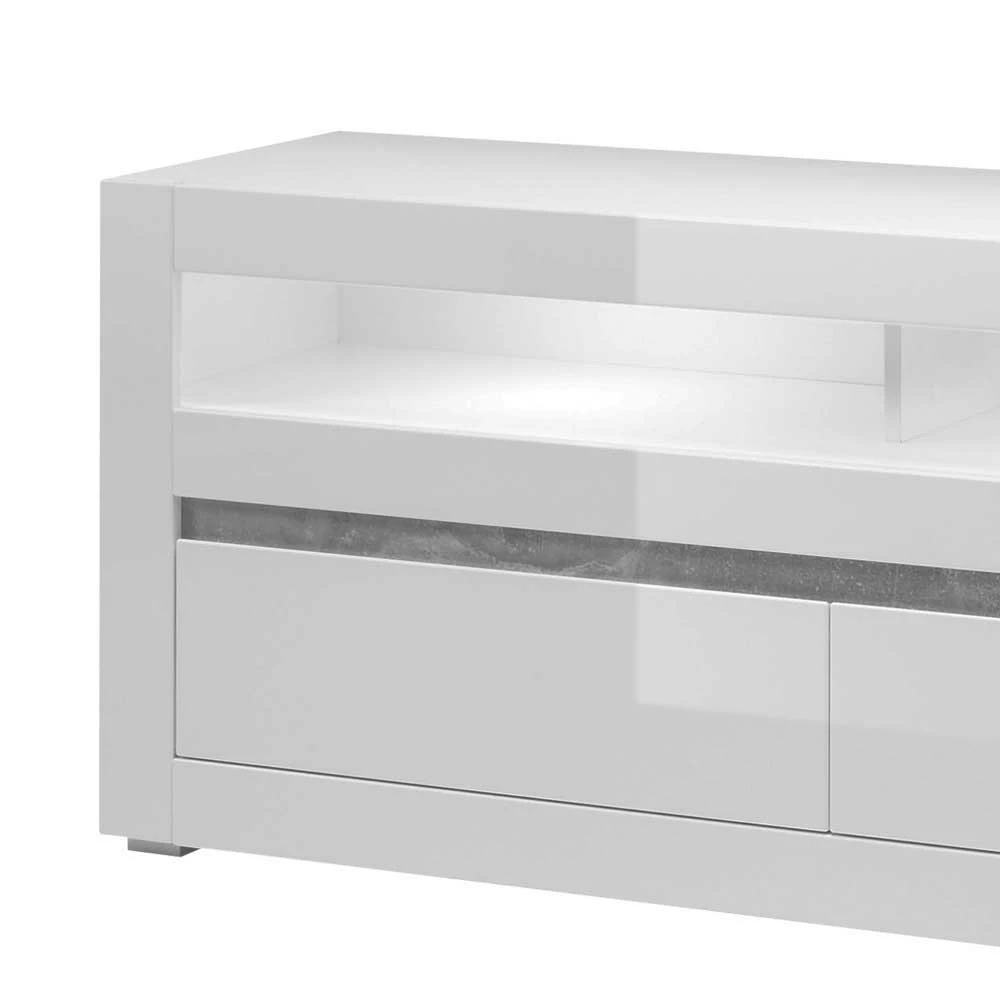 150cm Breites TV Board In Hochglanz Weiß Mextra Mit Beton Dekor 6 150cm Breites TV Board In Hochglanz Weiß Mextra Mit Beton Dekor – Bild 4