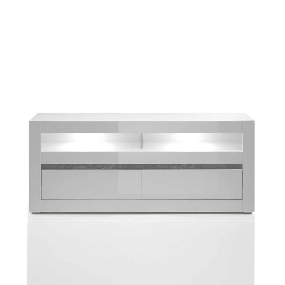 150cm Breites TV Board In Hochglanz Weiß Mextra Mit Beton Dekor 7 150cm Breites TV Board In Hochglanz Weiß Mextra Mit Beton Dekor – Bild 5