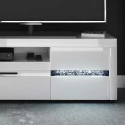 150x55x47 Hochglanz TV Element Mit LED Beleuchtung - Lerenca -Lana Sales 150x55x47 hochglanz tv element mit led beleuchtung in weiss mit schwarz lerenca 03