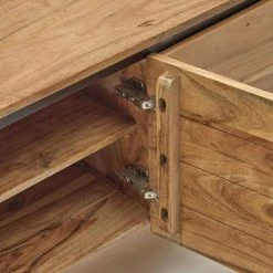 150x58x40 3-türiges TV Board Aus Akazie Massiv - Pressin -Lana Sales 150x58x40 3 tueriges tv board aus akazie massiv und stahl in schwarz pressin 04