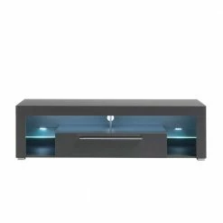 153x44x44 Cm Graues TV Board Mit Klappe & Glasböden - Due -Lana Sales 153x44x44 cm graues tv board mit klappe glasboeden und led beleuchtung due 02