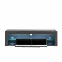 153x44x44 Cm Graues TV Board Mit Klappe & Glasböden - Due -Lana Sales 153x44x44 cm graues tv board mit klappe glasboeden und led beleuchtung due 03