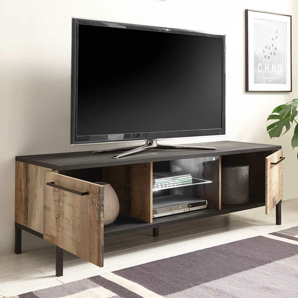 156x51x50 TV Unterschrank mit Fächern & Türen - Andicu 156x51x50 TV Unterschrank Mit Fächern & Türen - Andicu -Lana Sales 156x51x50 tv unterschrank mit faechern tueren in holz verwittert schwarz andicu 02