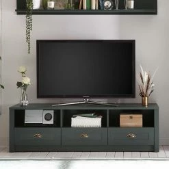 158x47x43 Landhaus TV Board In Dunkelgrün - Niestov -Lana Sales 158x47x43 landhaus tv board in dunkelgruen mit schubladen faechern niestov 02