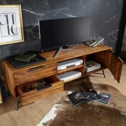 160x54x40 Lowboard Für TV Gerät Aus Holz - Dicna -Lana Sales 160x54x40 lowboard fuer tv geraet aus holz sheesham eisen in schwarz dicna 02