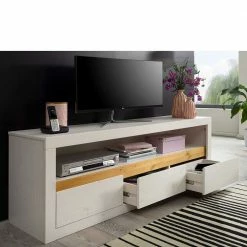 160x55x42 Cm TV Lowboard Aus Holz In Weiß - Meuvrun -Lana Sales 160x55x42 cm tv lowboard aus holz in weiss eichefarben kiefer meuvrun 02