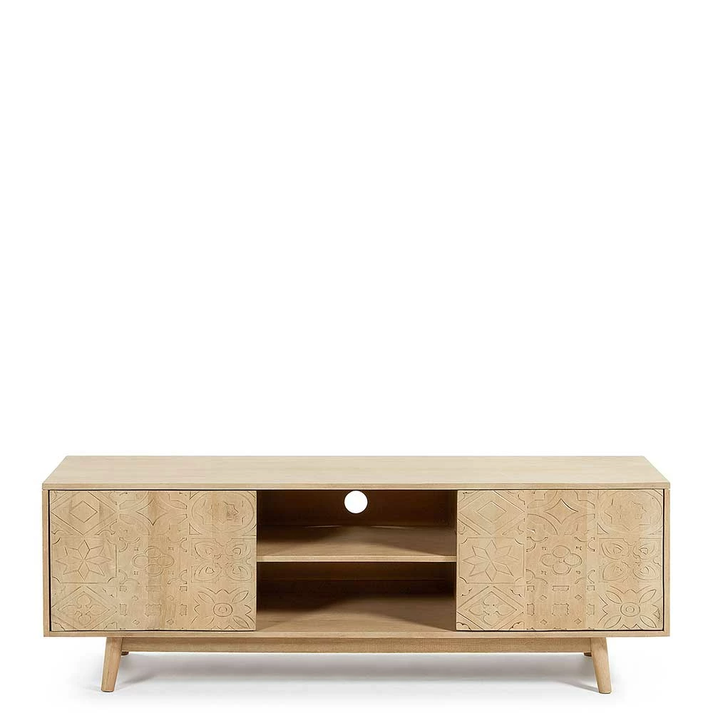 160x56x45 TV Lowboard mit Schnitzerei - Cancun 160x56x45 TV Lowboard Mit Schnitzerei - Cancun -Lana Sales 160x56x45 tv lowboard mit schnitzerei in naturfarben aus mango akazie cancun 01