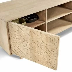 160x56x45 TV Lowboard Mit Schnitzerei - Cancun 5 160x56x45 TV Lowboard Mit Schnitzerei - Cancun -Lana Sales 160x56x45 tv lowboard mit schnitzerei in naturfarben aus mango akazie cancun 03