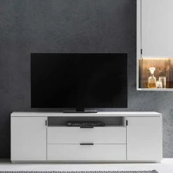 170cm Breite TV Bank In Weiß Aus MDF - Smodera -Lana Sales 170cm breite tv bank in weiss aus mdf mit 2 schubladen 2 tueren fach smodera 02