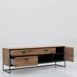 175x62x48 Lowboard Für Fernseher In Holz Optik - Xindus -Lana Sales 175x62x48 lowboard fuer fernseher in holz optik eiche dunkel mit metall grau xindus 02