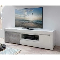 180 Cm Breites TV Lowboard Mit 50 Cm Höhe - Volicra -Lana Sales 180 cm breites tv lowboard mit 50 cm hoehe in weiss mit grau marmor volicra 02