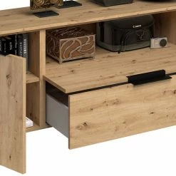 180x55x40 TV Unterschrank Mit Klappe & 2 Türen - Vunsci -Lana Sales 180x55x40 tv unterschrank mit klappe 2 tueren schublade in asteiche nb vunsci 05