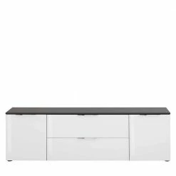 181x55x40 Board Für TV In Weiß Glas & Anthrazit - Hemstri -Lana Sales 181x55x40 board fuer tv in weiss glas anthrazit mit metallgriffen hemstri 02