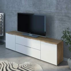 181x55x40 TV Element Modern In Weiß Glas - Ayfuna 10 181x55x40 TV Element Modern In Weiß Glas - Ayfuna -Lana Sales 181x55x40 tv element modern in weiss glas und eiche optik ayfuna 02