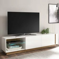 Lana Sales -Lana Sales 188x46x40 tv lowboard mit 2 klappen 2 faechern in weiss wildeiche myrda 01
