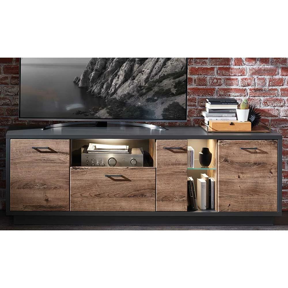 191x64x45 TV Lowboard In Eiche Dunkel & Grau - Maveira 4 191x64x45 TV Lowboard In Eiche Dunkel & Grau - Maveira – Bild 2