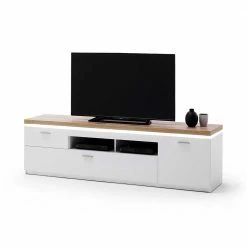 195 Cm Breites TV Board Mit LED Beleuchtung - Caldri -Lana Sales 195 cm breites tv board mit led beleuchtung in weiss wildeiche dekor caldri 02