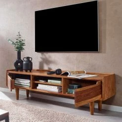 2-türiges TV Lowboard Mit Griffmulden - Placer -Lana Sales 2 tueriges tv lowboard mit griffmulden zwei faechern aus sheesham holz placer 03
